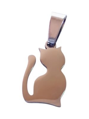 Small Pendant in stainless steel with bail, Cat, 23mm