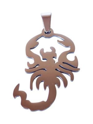 Pendant in stainless steel with bail, Scorpion, 38mm