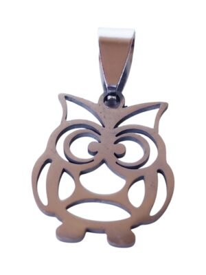 Small Pendant in stainless steel with bail, Owl, 28mm