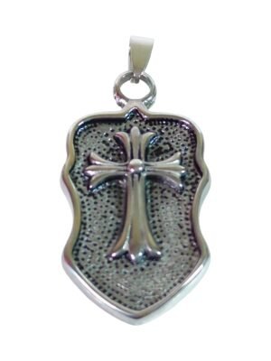 Pendant in stainless steel, Cross on Shield, 54mm