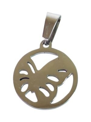 Pendant in stainless steel, Butterfly, 17mm