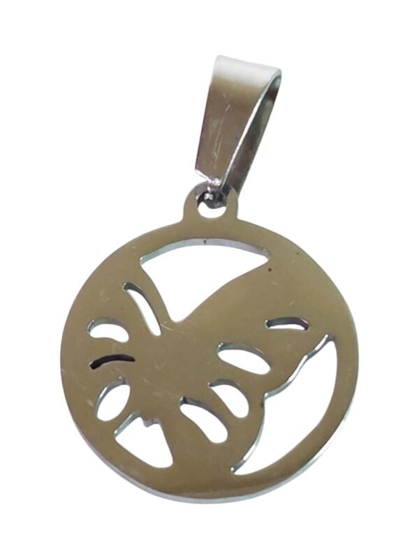 Pendant in stainless steel, Butterfly, 17mm