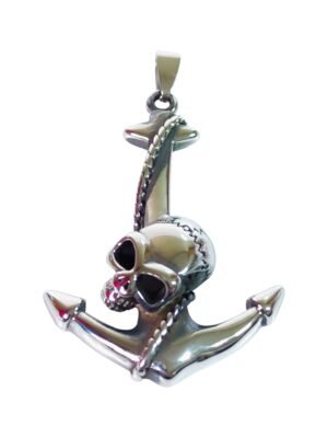 Pendant in stainless steel, Scull and Anchor, 60mm