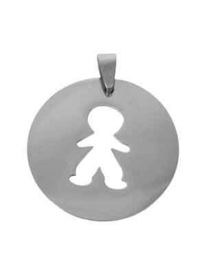 Boy pendant in coin form in stainless steel