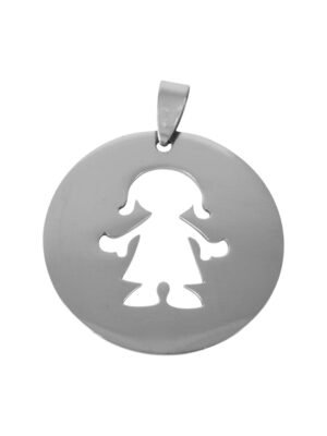 Girl cut-out in coin pendant in stainless steel