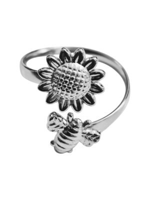 Bee and flower stainless steel ring