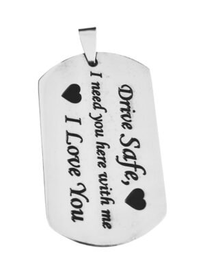 Stainless Steel Pendant, Drive Safe 50mm, excl bail