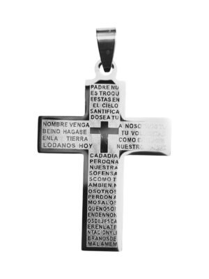 Cross with our father prayer pendant in stainless steel