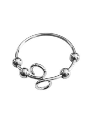Stainless Steel Adjustable Ring, Figure, 4 round beads