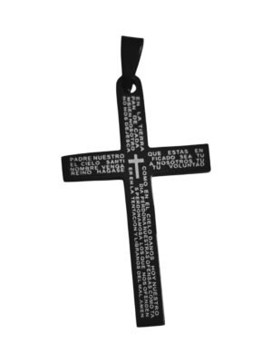 Stainless Steel Our Father prayer Cross Pendant, 37mm, black