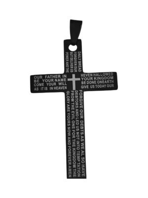 Stainless Steel Our Father prayer Cross Pendant, 50mm, black
