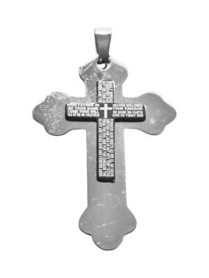 Raised cross in blue, our father in heaven stainless steel cross pendant