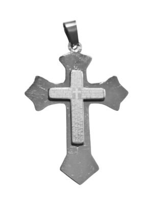 Double layer our father in heaven cross pendant in stainless steel, 50mm