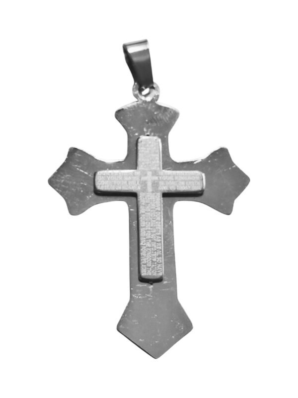 Double layer our father in heaven cross pendant in stainless steel, 50mm
