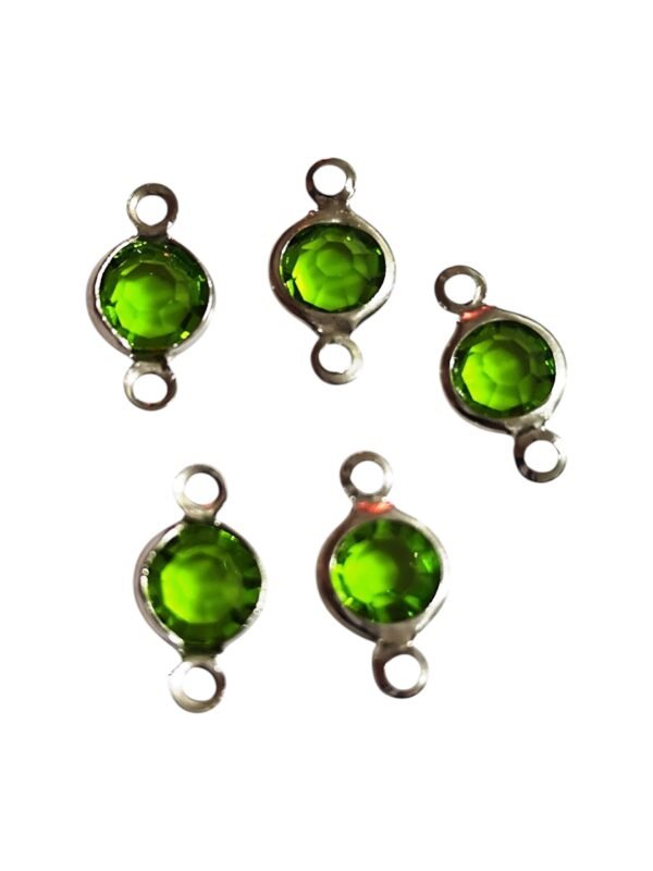 Green rhinestone in stainless steel link connector