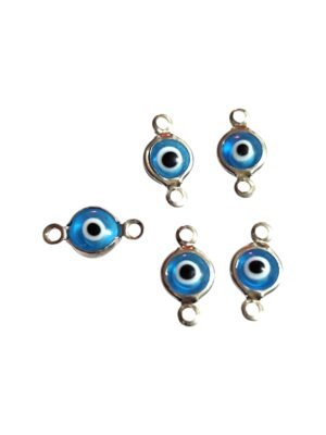 5 Pcs Evil Eye link Connector in stainless steel, Blue, 6.8x12.7mm