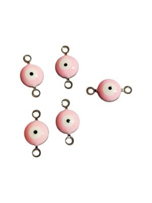 Pink evil eye cabochon link connector in stainless steel