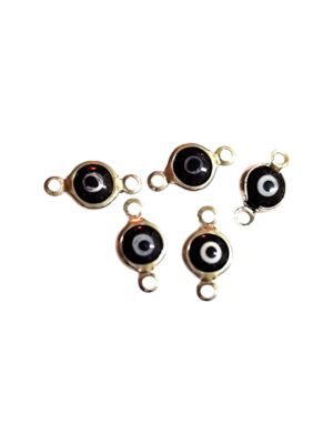 5 Pcs Evil Eye link Connector in stainless steel, Black, 6.8x12.7mm
