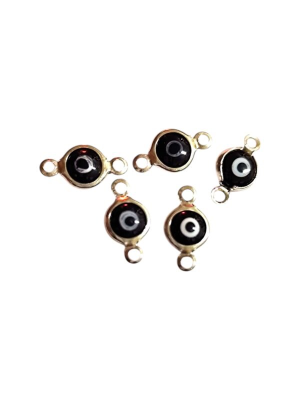 5 Pcs Evil Eye link Connector in stainless steel, Black, 6.8x12.7mm