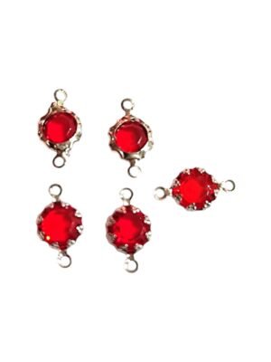 5 Pcs Rhinestone link connector in stainless steel, Red, 6.5x11.82mm