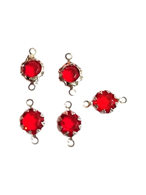 5 Pcs Rhinestone link connector in stainless steel, Red, 6.5x11.82mm