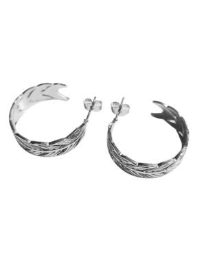 Leave pattern hoop earrings in stainless steel 25mm