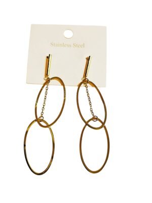 Double loop stainless steel gold dangling earrings