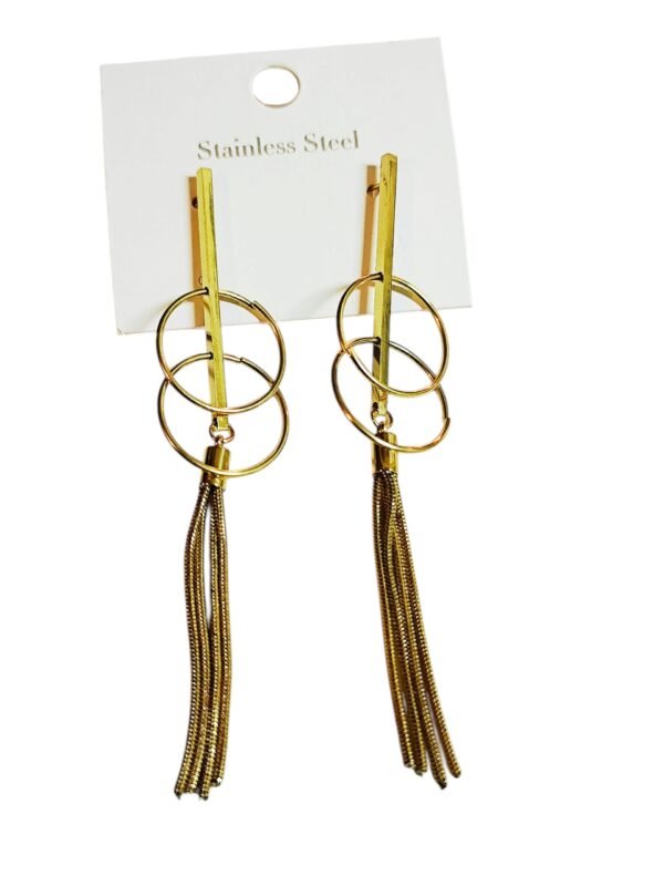 Gold stainless steel earring pair 102 mm