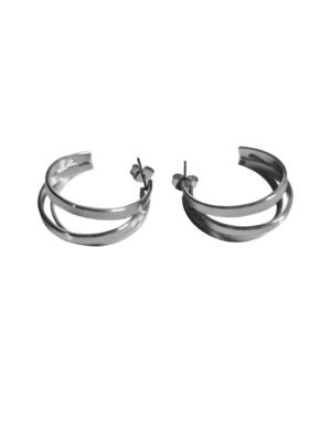 Stainless Steel 3 band C hsape stud earring pair, 25mm