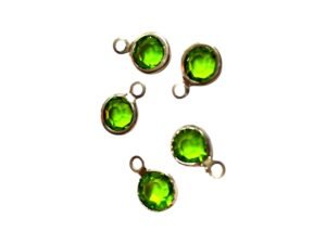 5 pcs Green Rhinestone in Stainless Steel Charm, 11mm