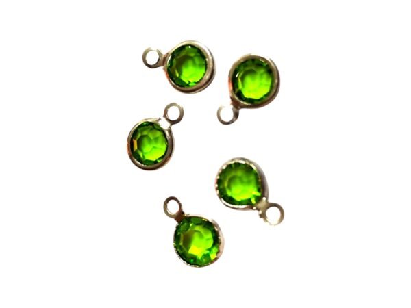 5 pcs Green Rhinestone in Stainless Steel Charm, 11mm
