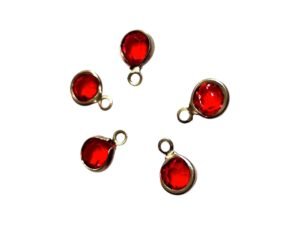 Red rhinestone in stainless steel charm
