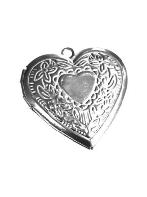 Heart shape embossed locket, Stainless steel, 22mm