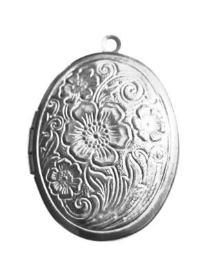 Oval disk locket, Stainless steel, 27mm