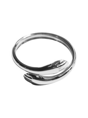Overlapping hands in stainless steel ring
