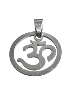 Om in circle pendant in stainless steel