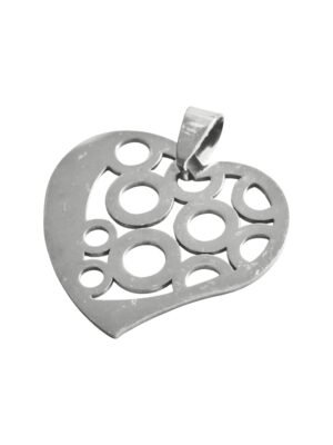 Heart with rings pendant in stainless steel