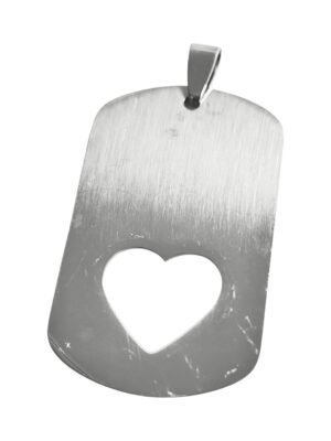 Tag with heart pendant in stainless steel