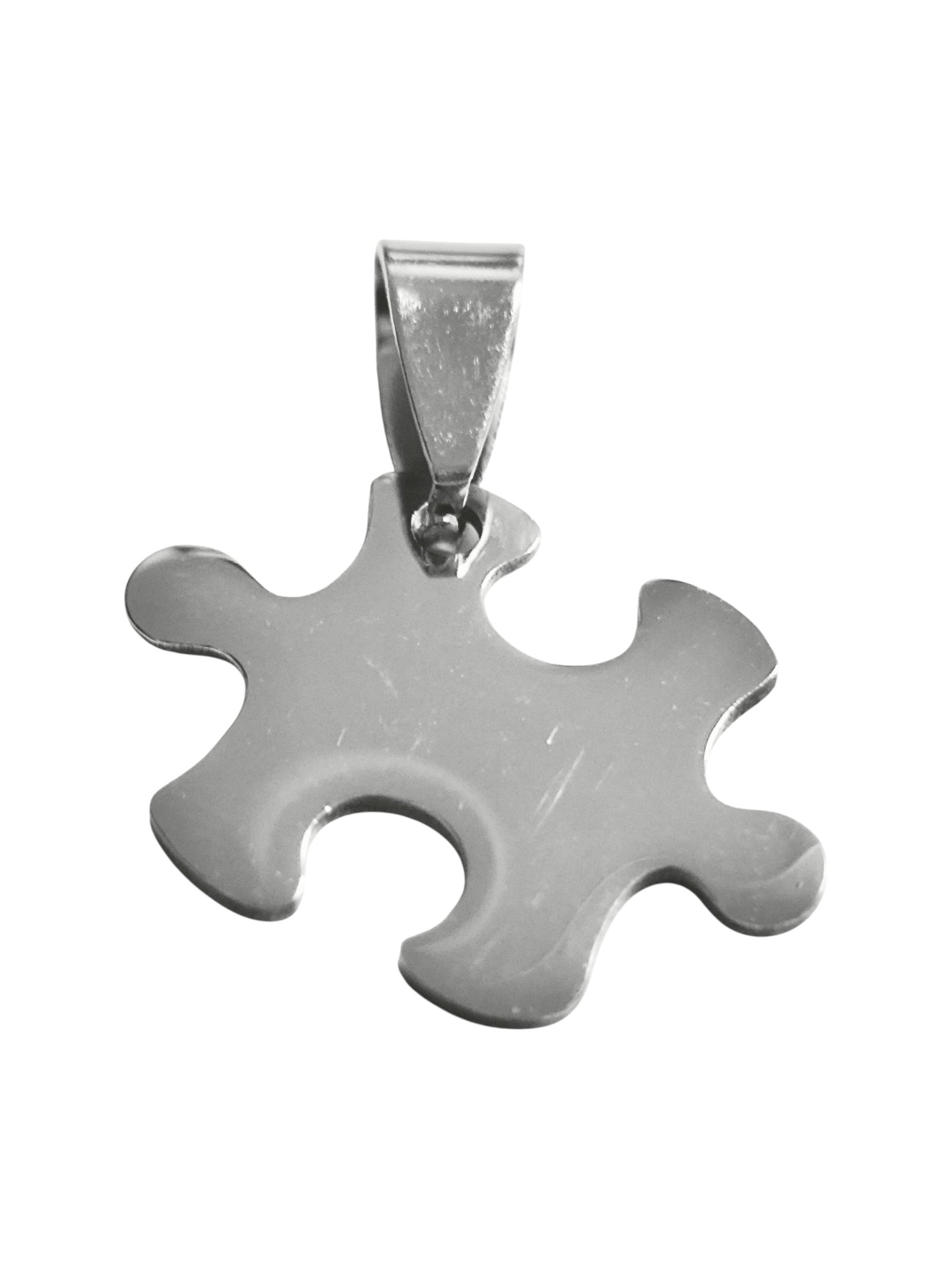 Puzzle piece pendint in stainless steel with bail