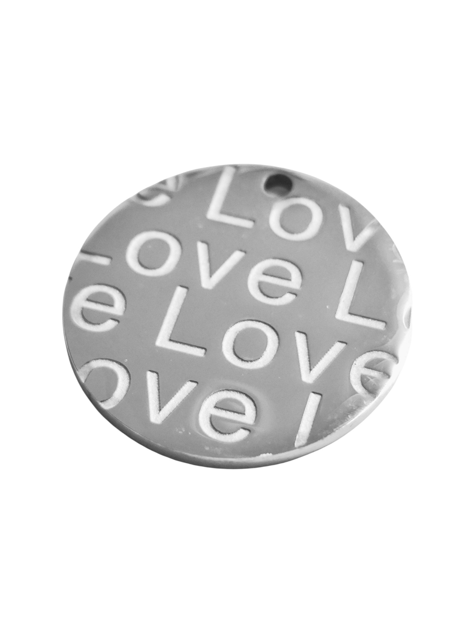 Love Round Pendant in stainless steel, 25mm round