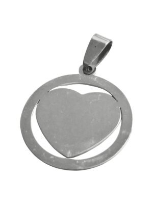Heart in circle pendant in stainless steel