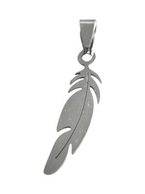 Feather pendant in atinless steel with bail