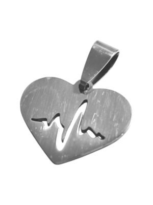 Heartbeat in heart pendant in stainless steel with bail