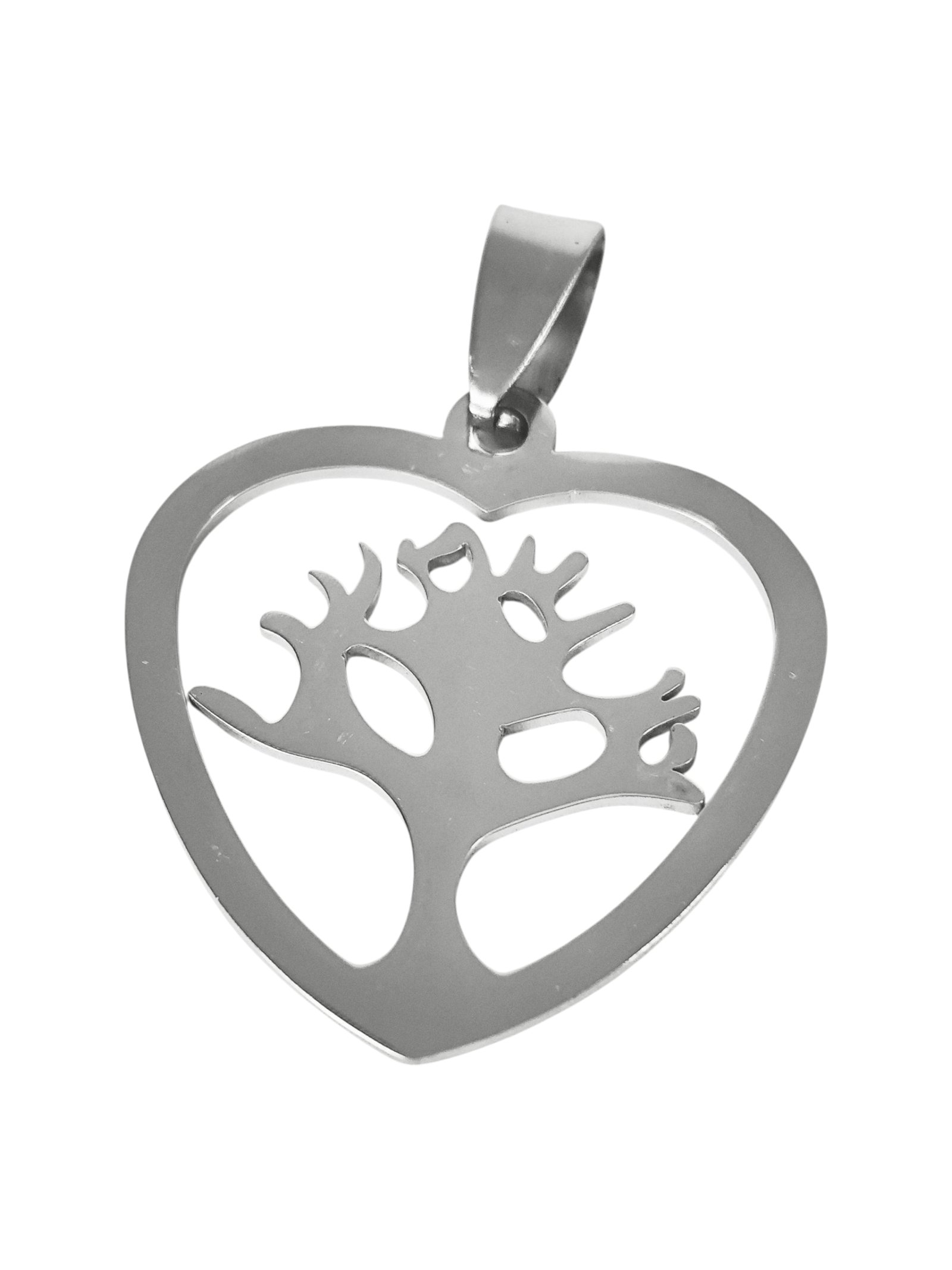 Tree of life in heart pendant in stainless steel