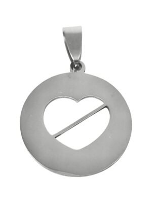 Pendant in stainless steel heart no love, 25mm excluding bail