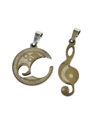 Couples pair of pendants 18mm, Music note in circle
