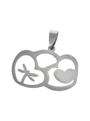Heart and butterfly pendant in stainless steel