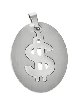 Dollar double Pendant in stainless steel, 35 mm
