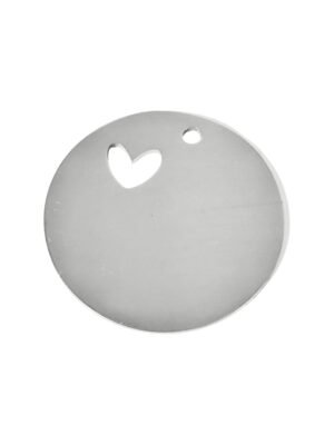 Small heart in round disc tag in stainless steel