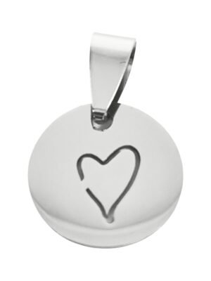 Line heart in disc pendant in stainless steel